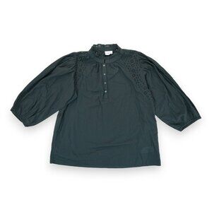 NWT Gap Top Womens S Black Eyelet Blouse Balloon 3/4‎ Sleeve MSRP $50